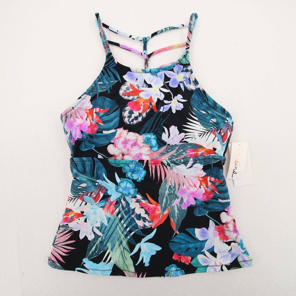 Raisins St Croix Tankini Top Floral High Neck Back Multicolor Small NWT